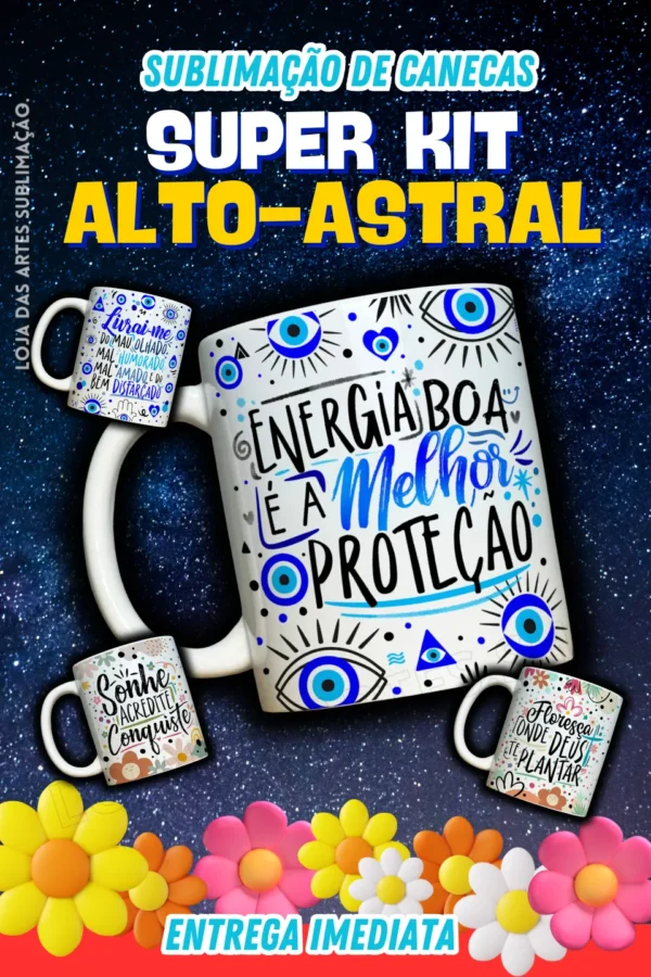 KIT SUBLIMAÇÃO DE CANECAS - ALTO ASTRAL OLHO GREGO